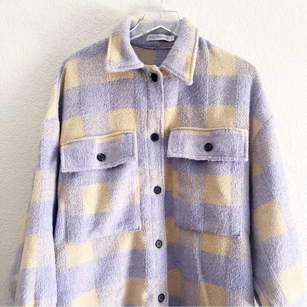 MISS SPARKLING Plaid Flannel Purple Shirt Jacket - Picture 4 of 13